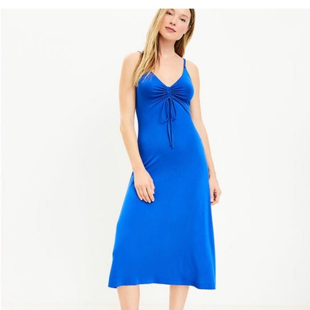 Lou & Grey‎ Signaturesoft navy stretch jersey knit midi dress size medium - Picture 2 of 14